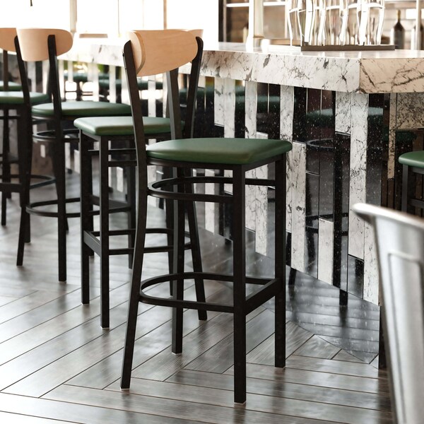 Flash Furniture Green Vinyl Seat Barstool with Natural Wood Back XU-DG6V6GNV-NAT-GG - main